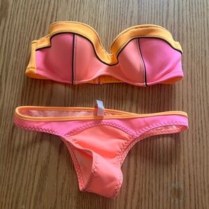 Victoria's Secret Bikini 34B Strapless "The Flirt" Bandeau Color Block Neon XS